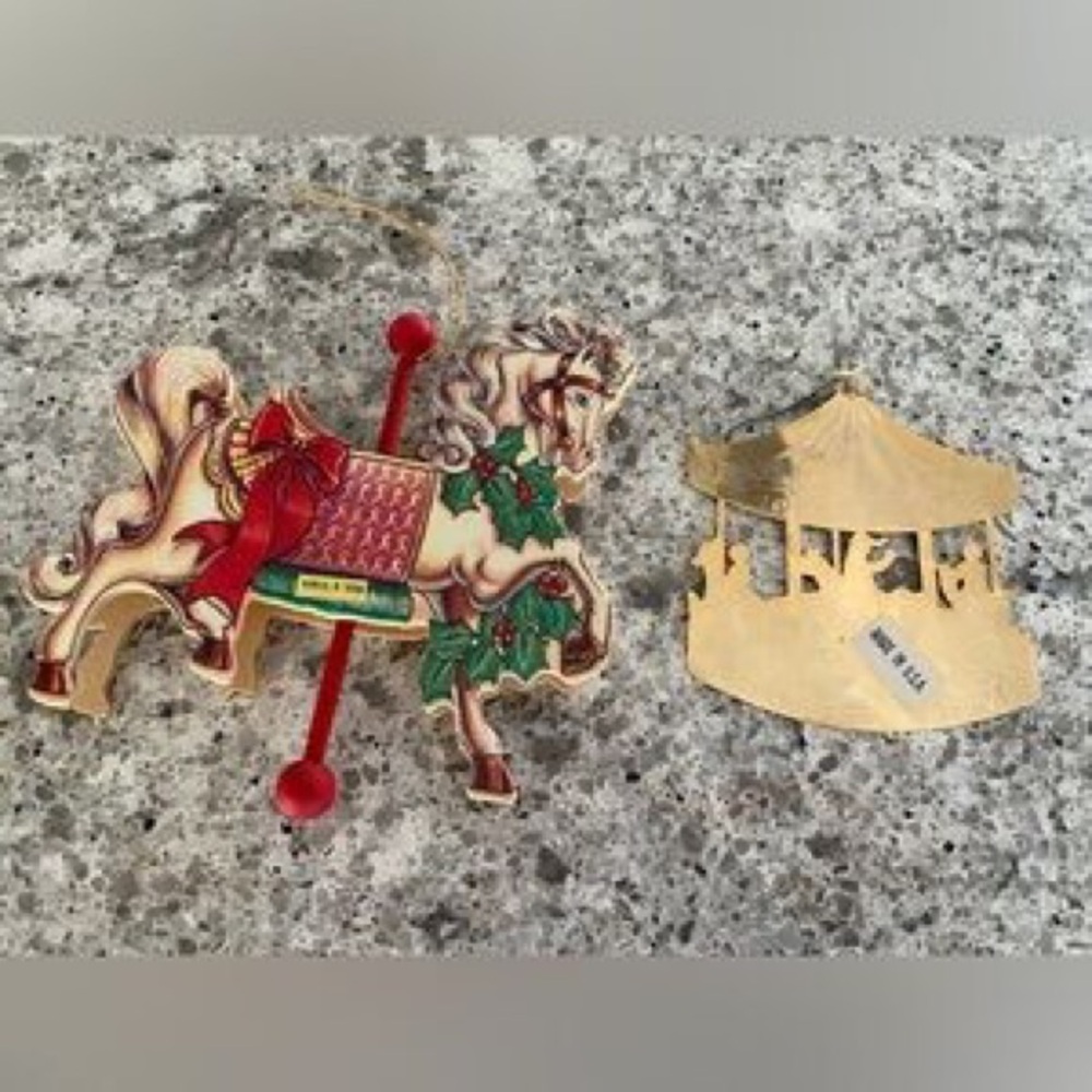 Holiday Carousel Horse and Merry-Go-Round Ornaments - Red, Green, Gold - Picture 2 of 4